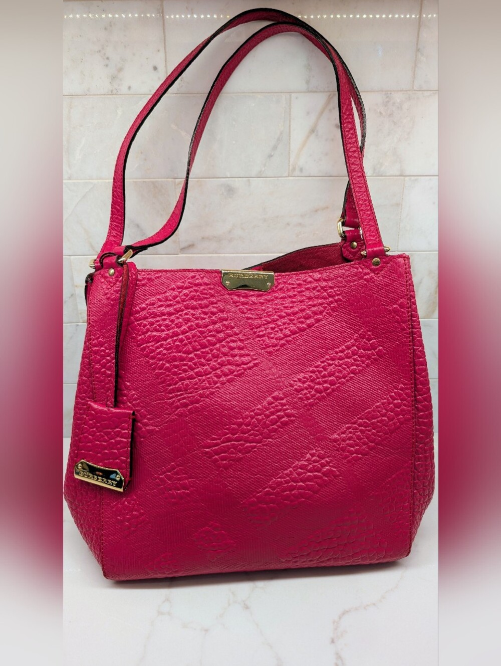 Burberry Raspberry Pebbled Leather Canterbury Shoulder Bag
